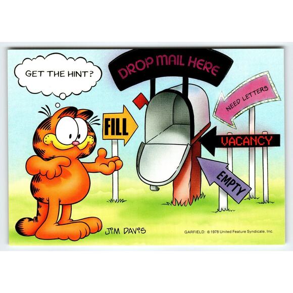Garfield Drop Mail Here Mailbox Postcard Jim Davis Comic Orange Tabby Cat 1978 - Picture 1 of 2